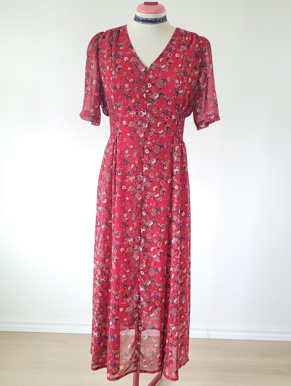 Lamar & Marron.J Red Floral Midi/Maxi Dress (Made in Korea)
